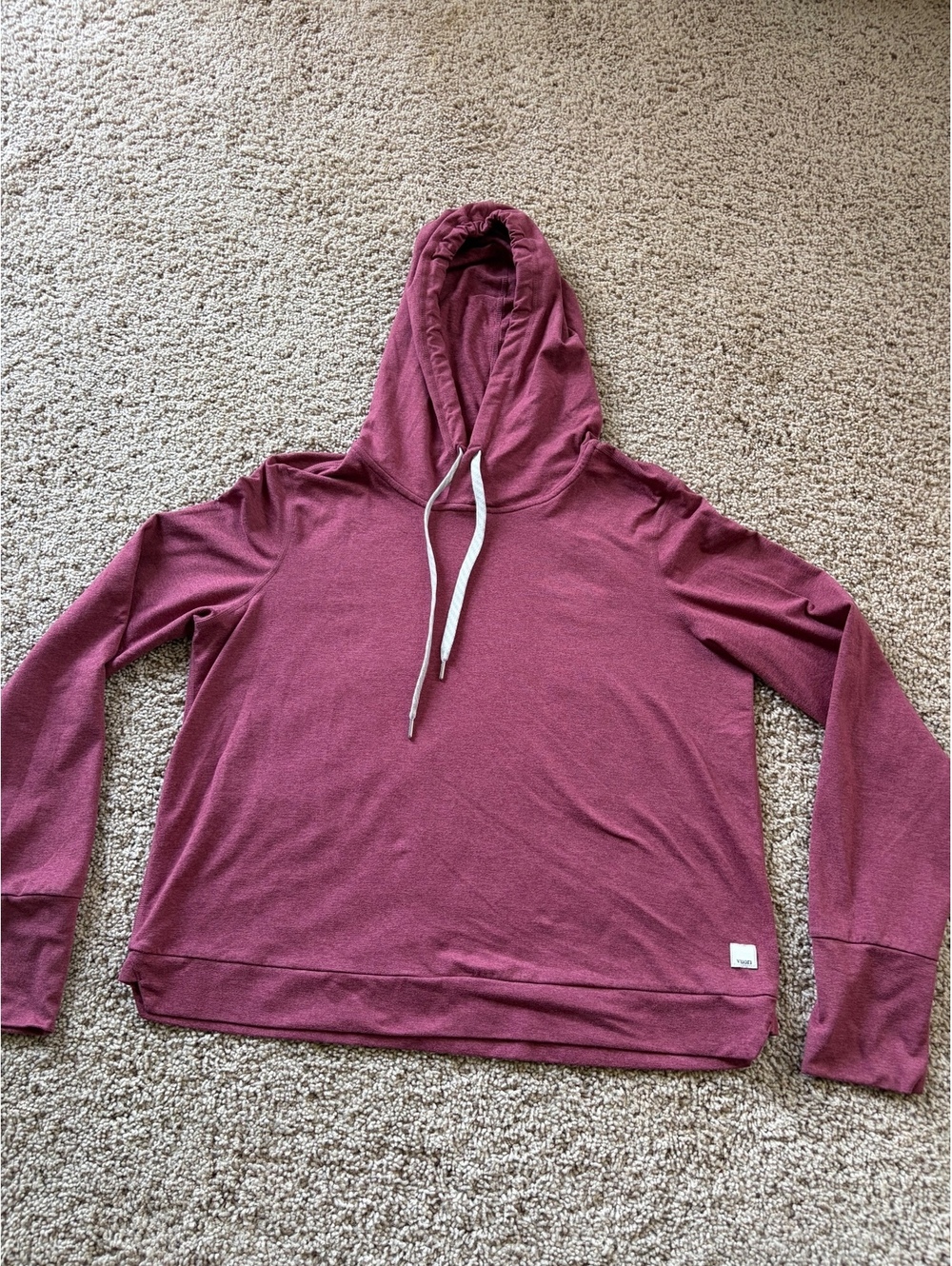women's Vuori Halo Essential Hoodie muted currant red MEDIUM small logo patch